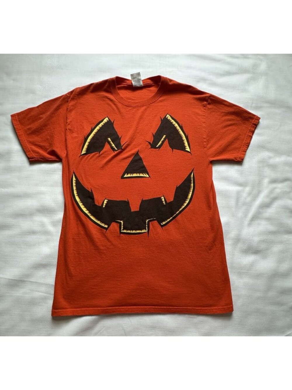 Mens Orange Jack-O-Lantern Pumpkin Graphic Halloween T-Shirt Size Medium